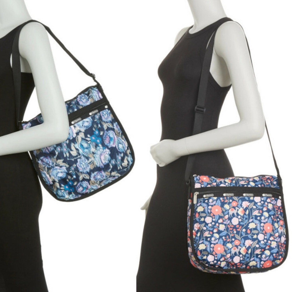 NWT LeSportsac Rebecca top zip hobo Black and White Floral Crossbody Bag
